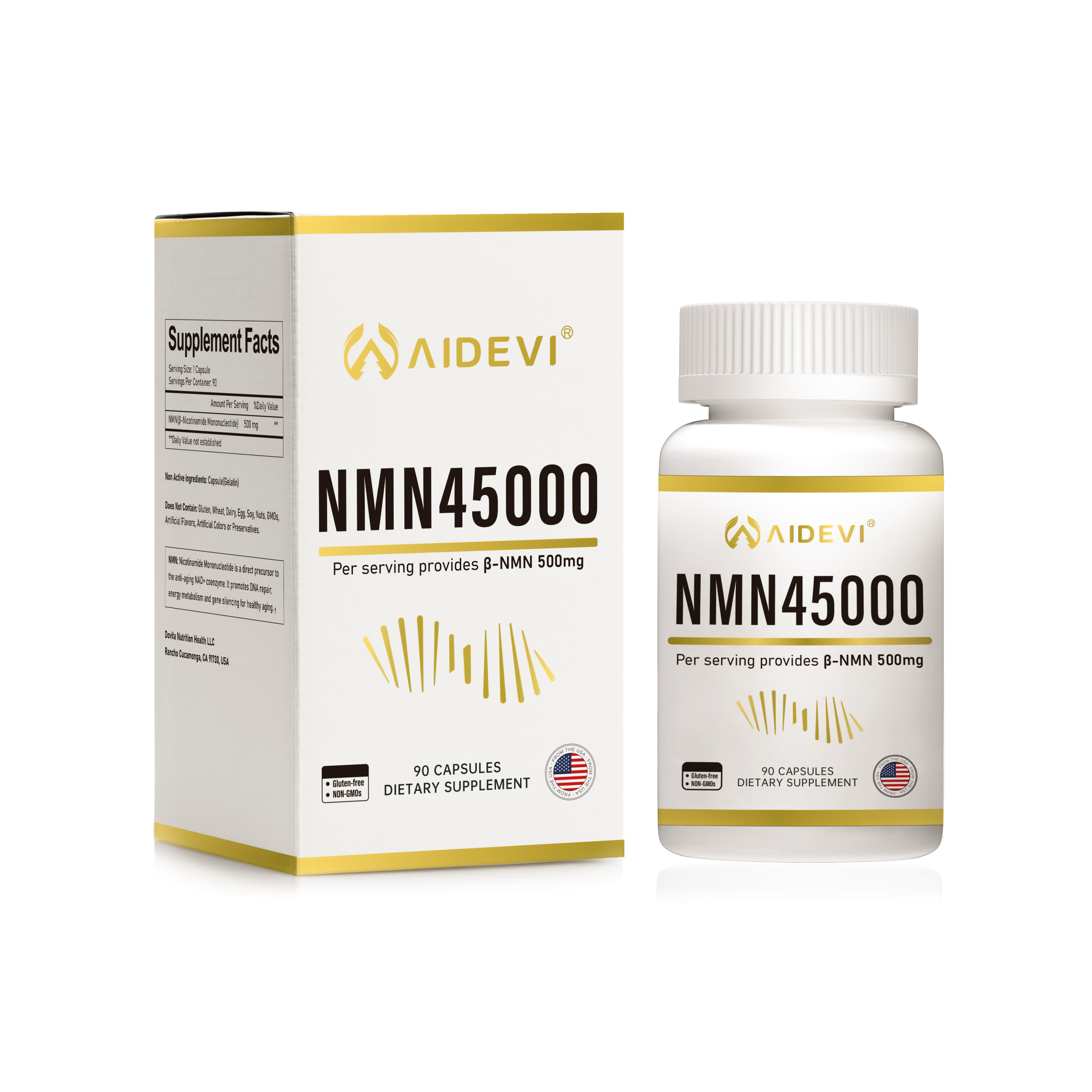 AIDEVI NMN 45000 Pure NMN 500mg 90 Capsules