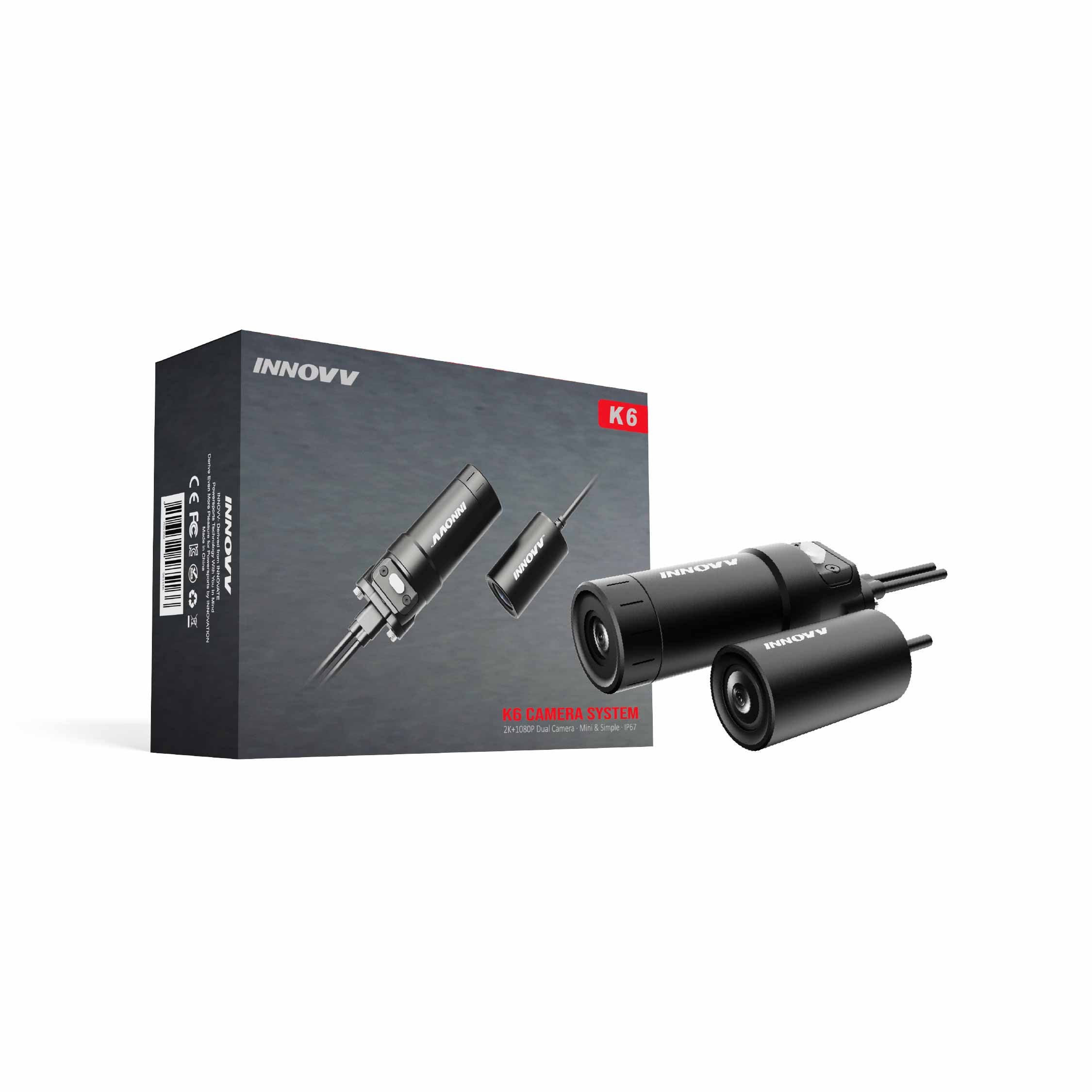 K6 2K+1080P Motorcycle Dashcam – Pro : K6 + Rear lens protector + 256GB Samsung Micro SD Card