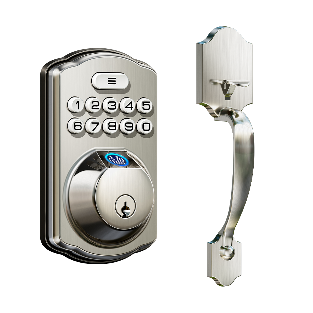 Veise KS02D Fingerprint Door Lock with Handle Set – Satin Nickel