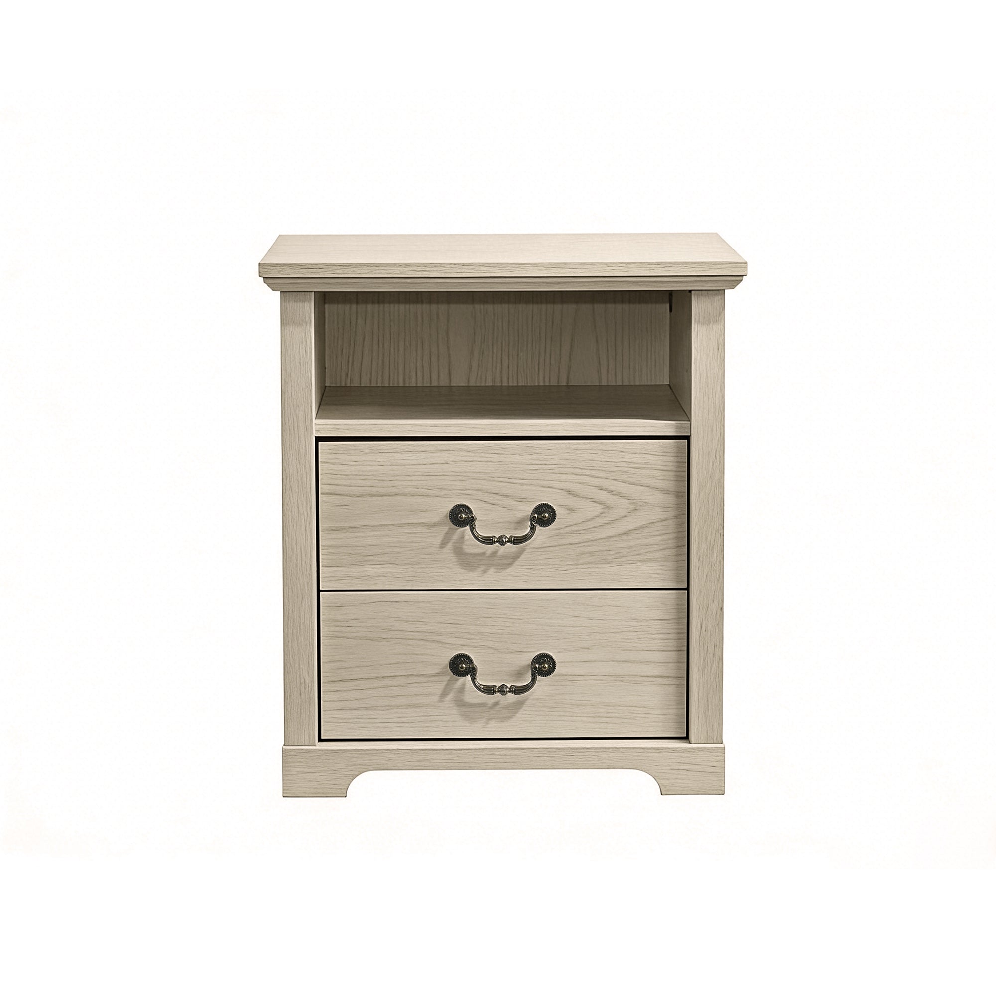 22 Inch Rustic 2-Drawer Nightstand with Open Top Shelf – Beige / Single
