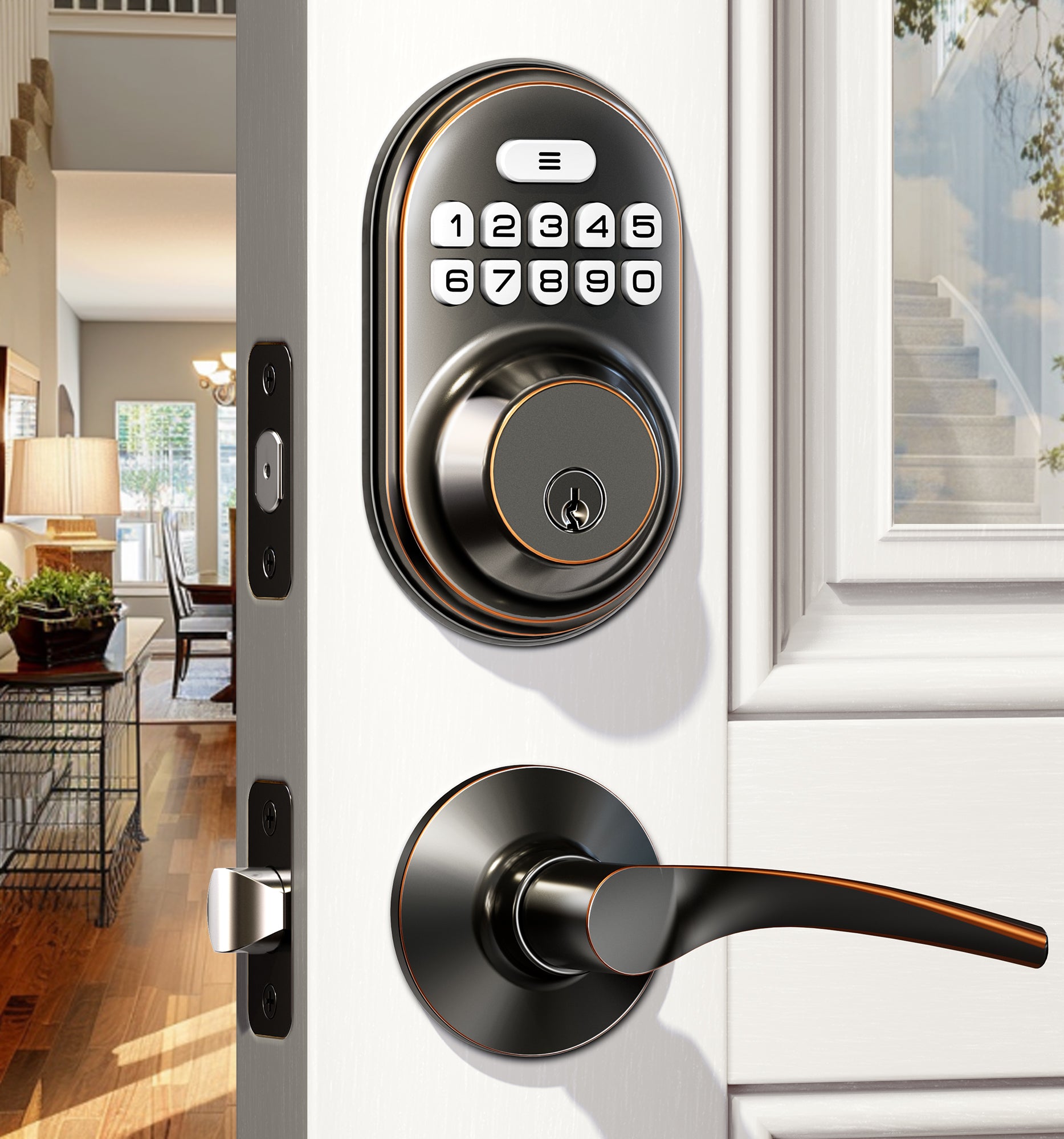 Veise RZ-C Keyless Entry Door Lock with 2 Lever Handles – Oil Rubbed Bronze