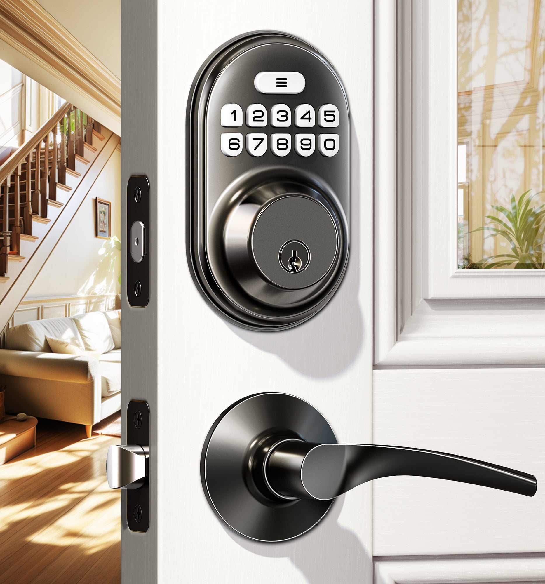 Veise RZ-C Keyless Entry Door Lock with 2 Lever Handles – Matte Black