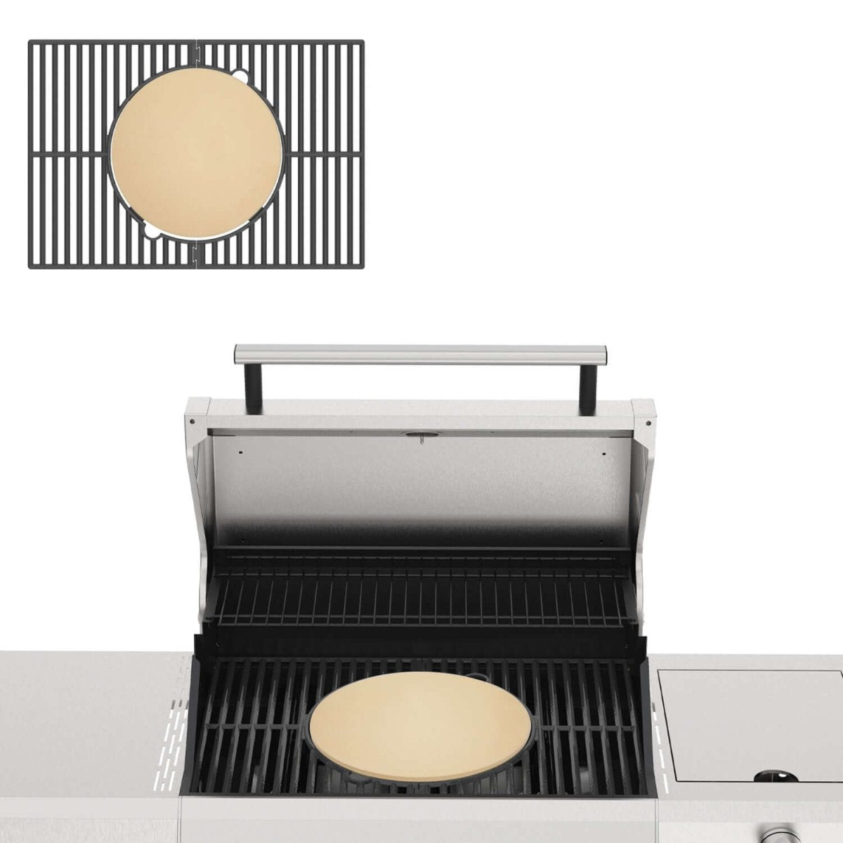 Multifunction Cast Iron Grill Grate for 3-Burner Grill – Grill Grate & Pizza Stone (Include Round Grill Grate)