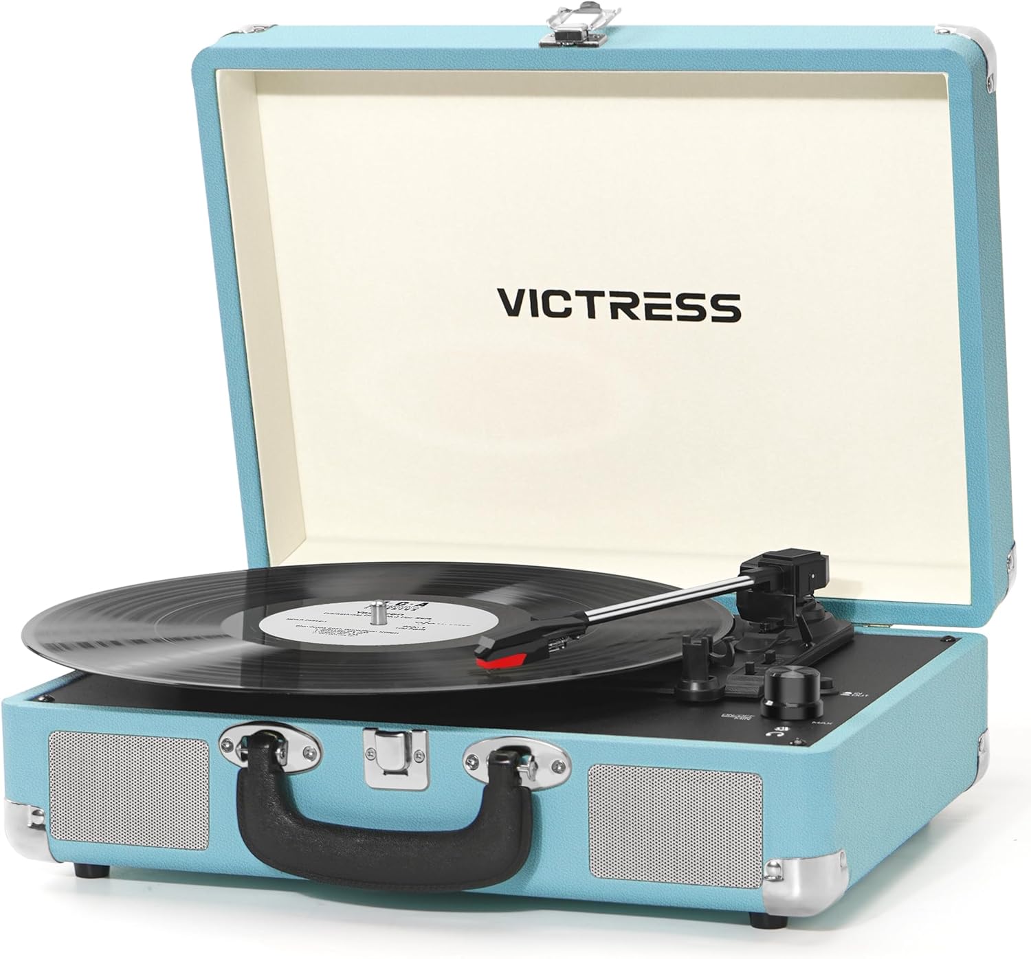 TE-001F Retro Suitcase Record Player with Speakers and RCA Output
