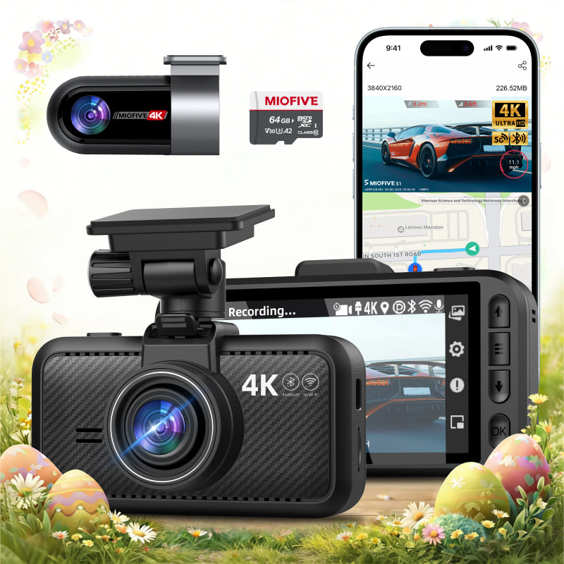 MIOFIVE S1 Ultra Dashcam, 4K 30fps + Dual 4K UHD, 64GB Memory Card (EU)