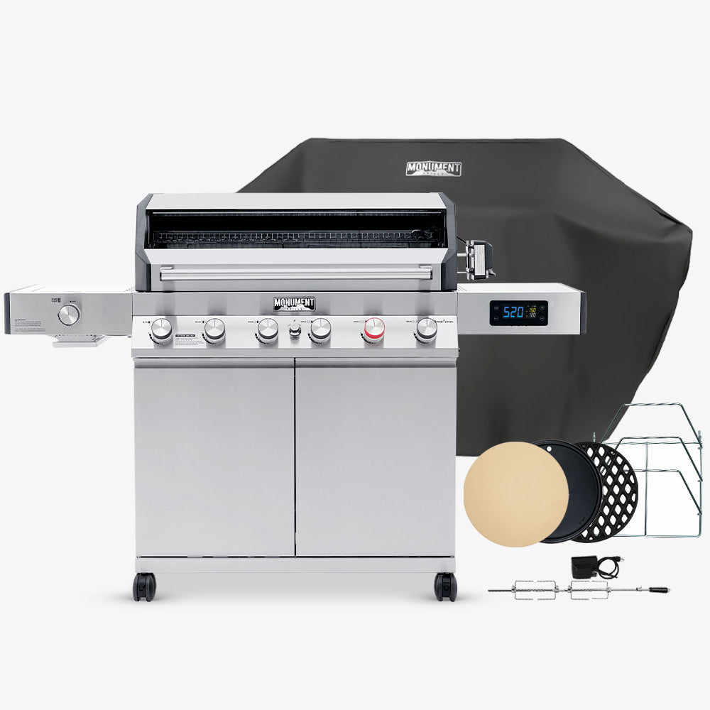 Denali 605Pro | Stainless Smart Propane Gas Grill – Denali 605Pro (Includes Free Cover & Rotisserie Kit) & Versatile Cooking Plate Combo