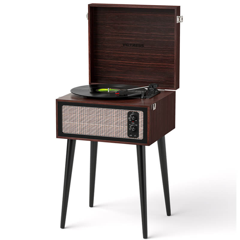 TE-2015C Pink Standing Turntable 4-Speaker HiFi USB to PC Recording