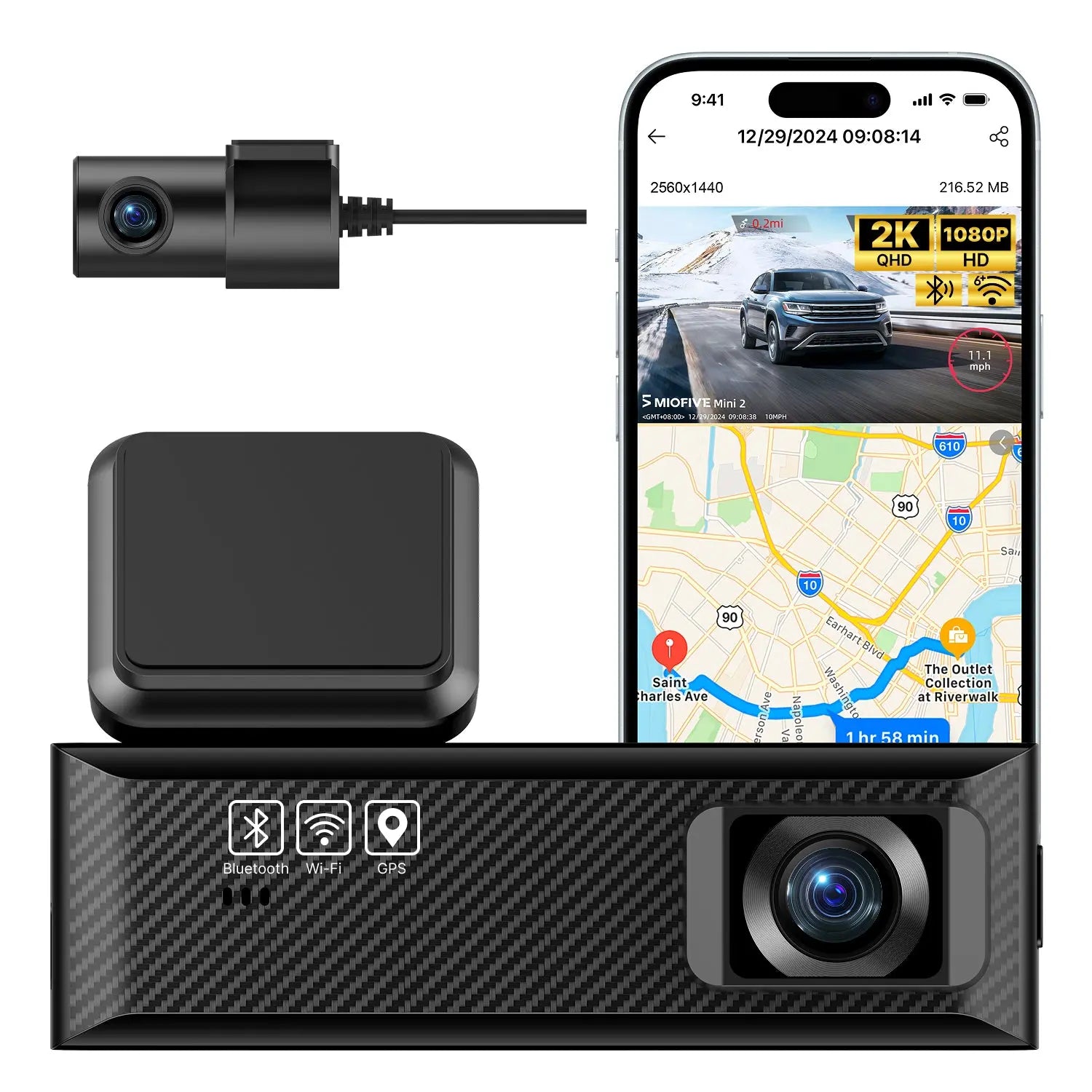 Miofive Dash Cam Mini 2 2K+1080P FHD Dual Dash Camera(SD Card Not Included)(UK)