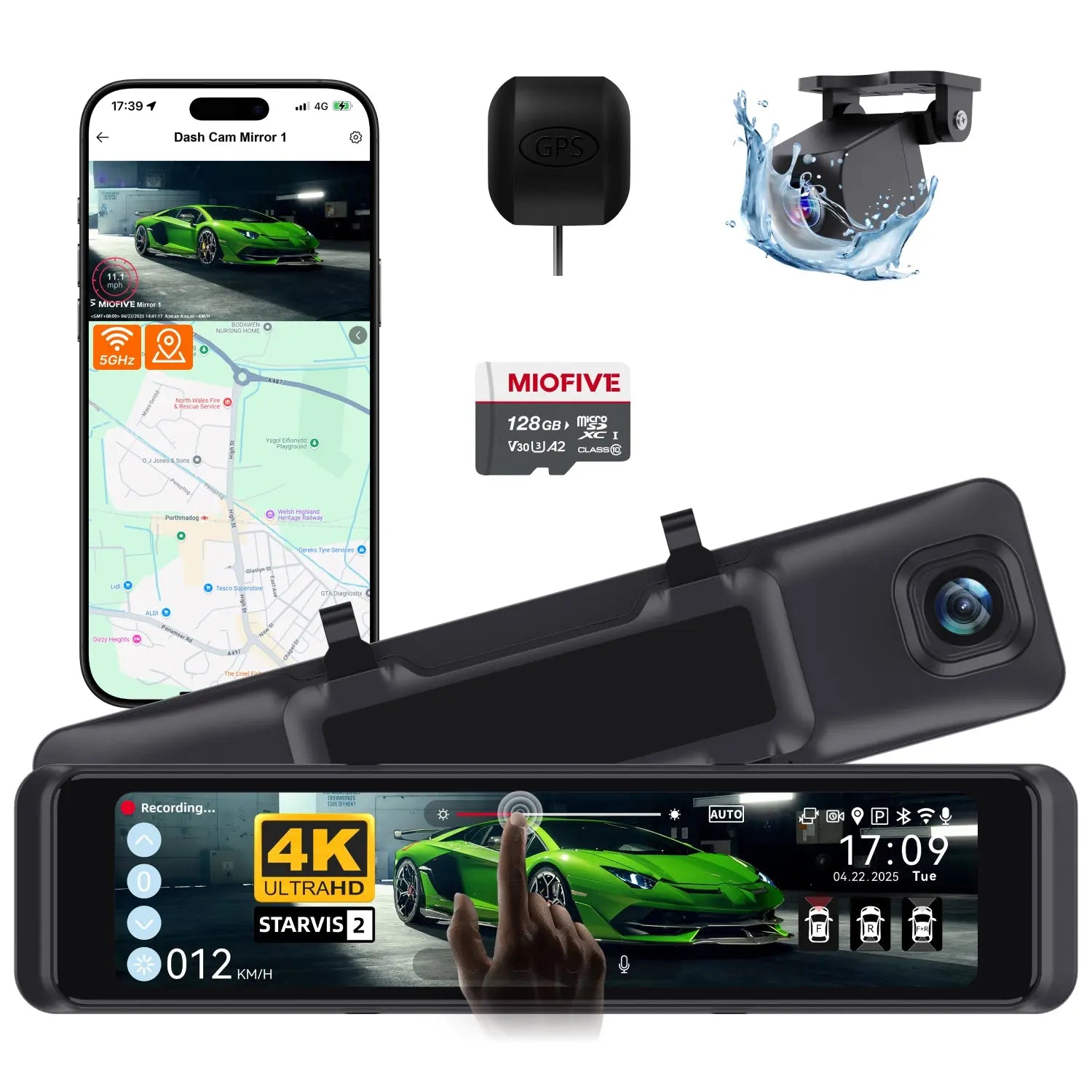 Miofive Mirror 1 Dash Cam,4K Front & 2K Rear Car Camera With Built-in 5G Wi-Fi & GPS, Free 128GB Card Included