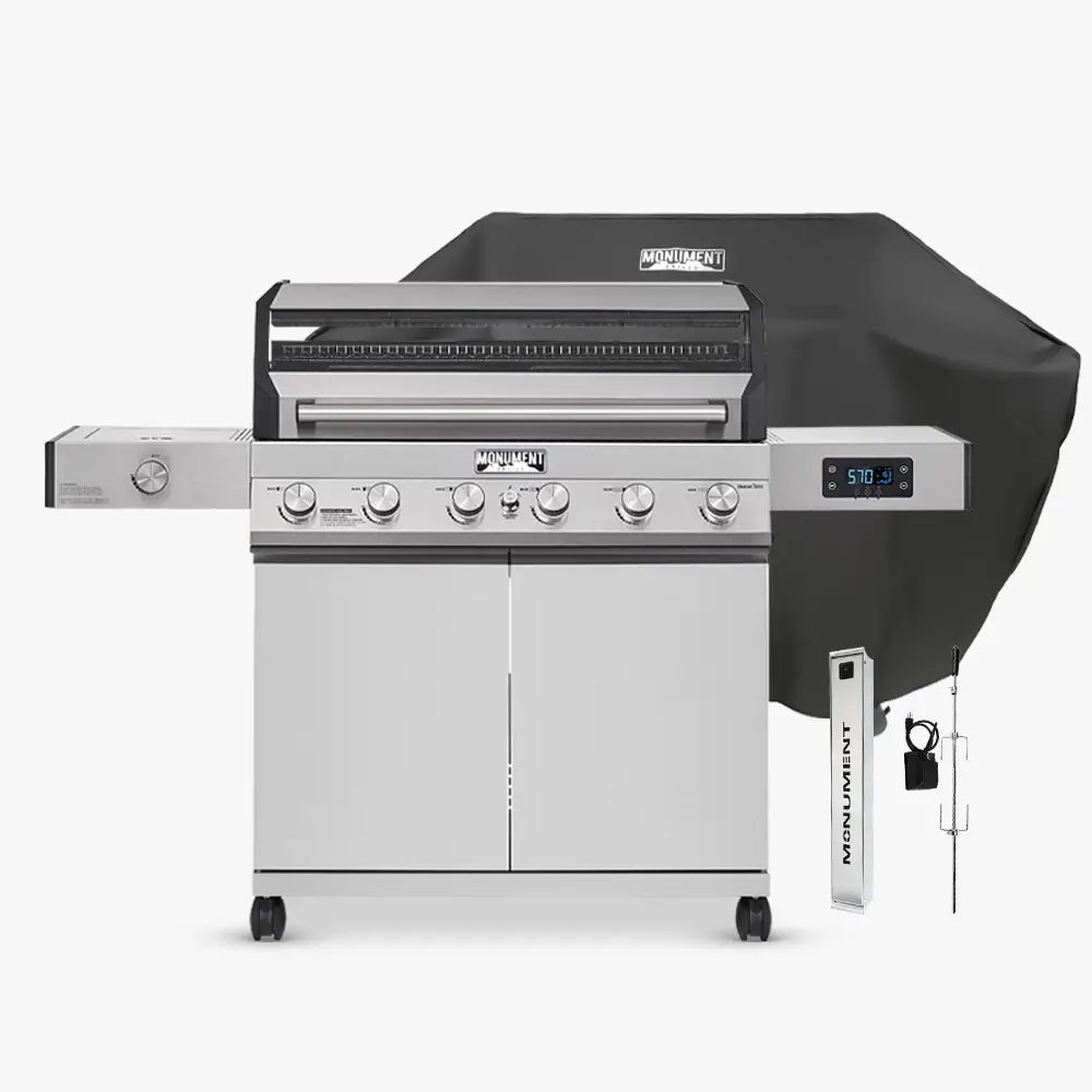 Denali 605 | Stainless Smart Tech Natural/Propane Gas Grill – Denali 605 & Smoke Box & Cover & Rotisserie Kit