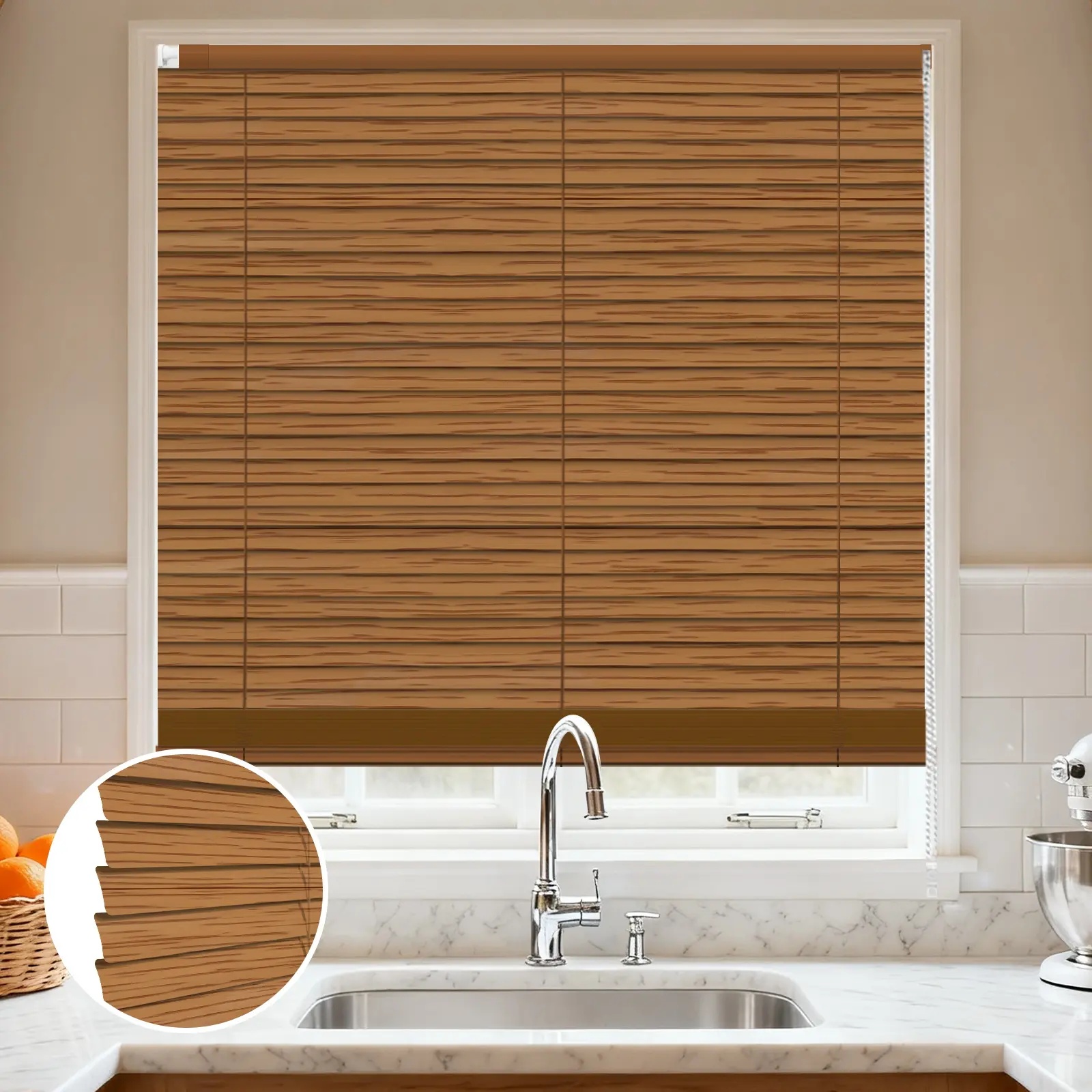 C-Shaped Wood Grain No-Drill Aluminum Curved Blinds