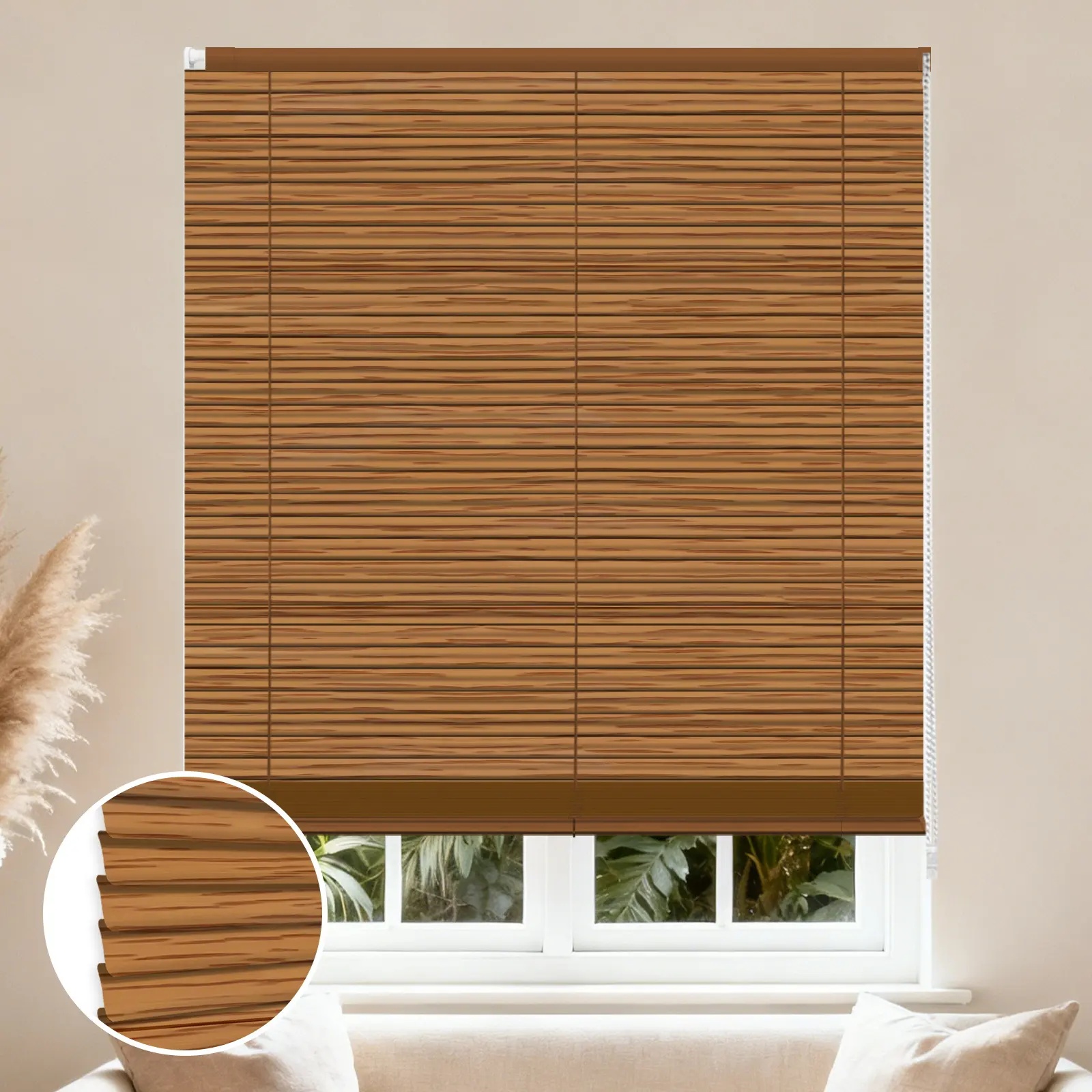 S-Shaped Wood Grain No-Drill Aluminum Curved Blinds