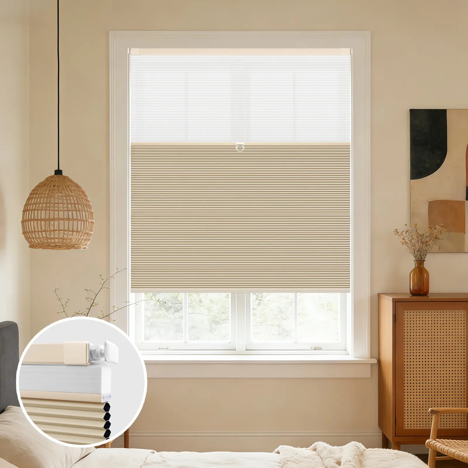 No Drill Day  Night Honeycomb Shades – Flat