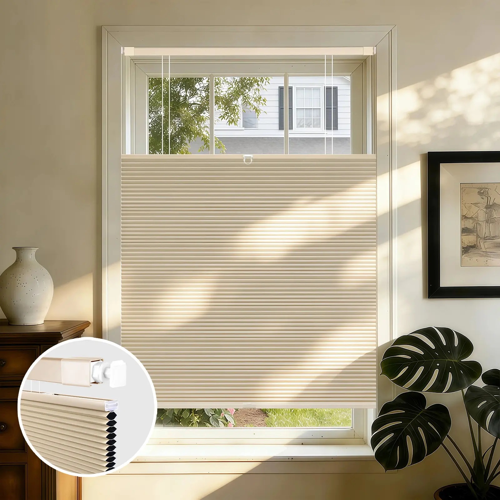 No Drill Top Down Bottom Up Blackout Honeycomb Shades – Flat Design