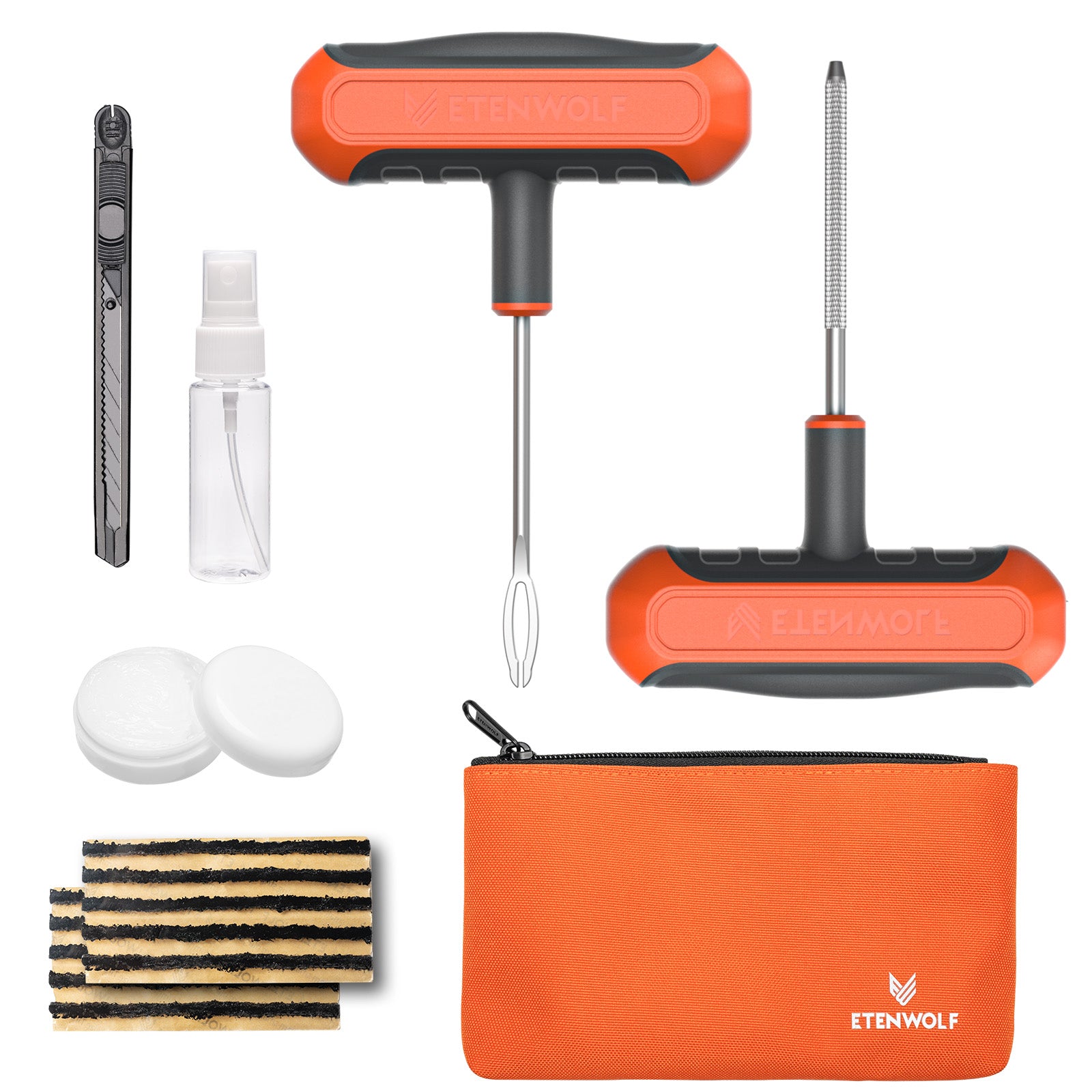 ETENWOLF Flat Tire Repair Kit with Plugs 16 Pcs – Orange