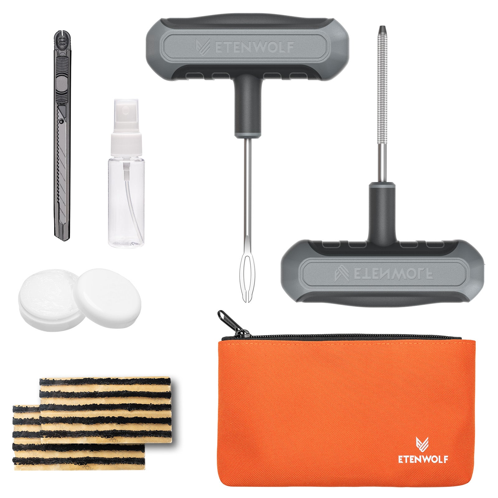 ETENWOLF Flat Tire Repair Kit with Plugs 16 Pcs – Gray