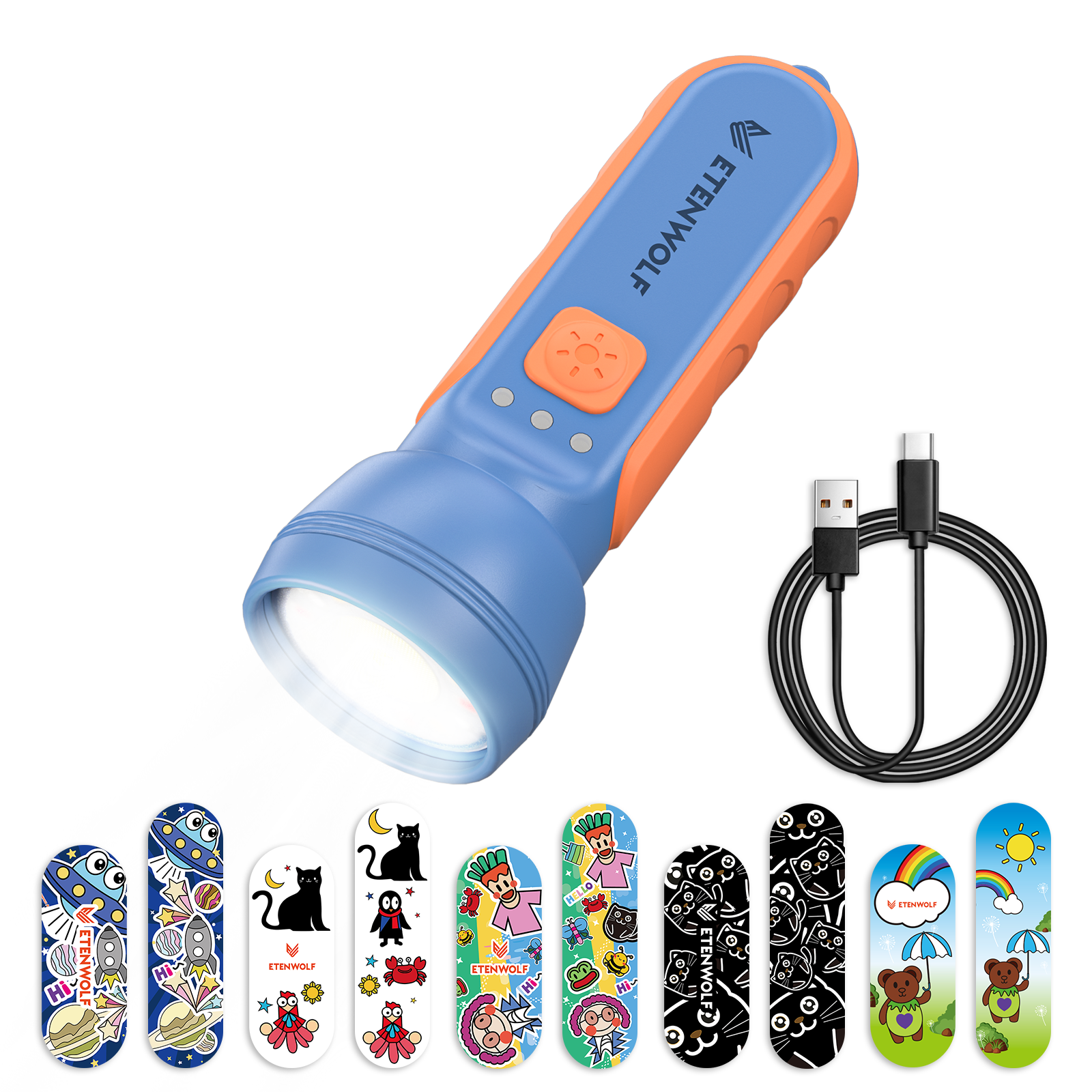 ETENWOLF L1 Mini Rechargeable Flashlight (with Fun Stickers) – 1 Unit