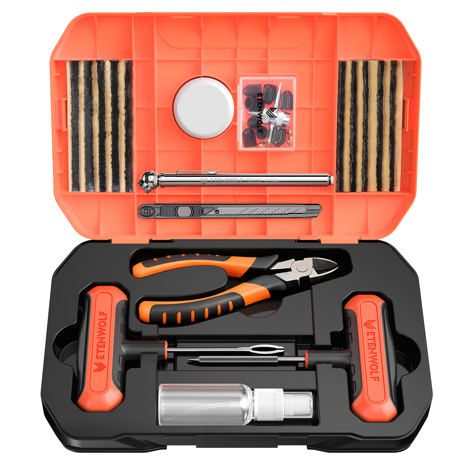 ETENWOLF R1 Flat Tire Repair Kit with Plugs 42 Pcs – Orange