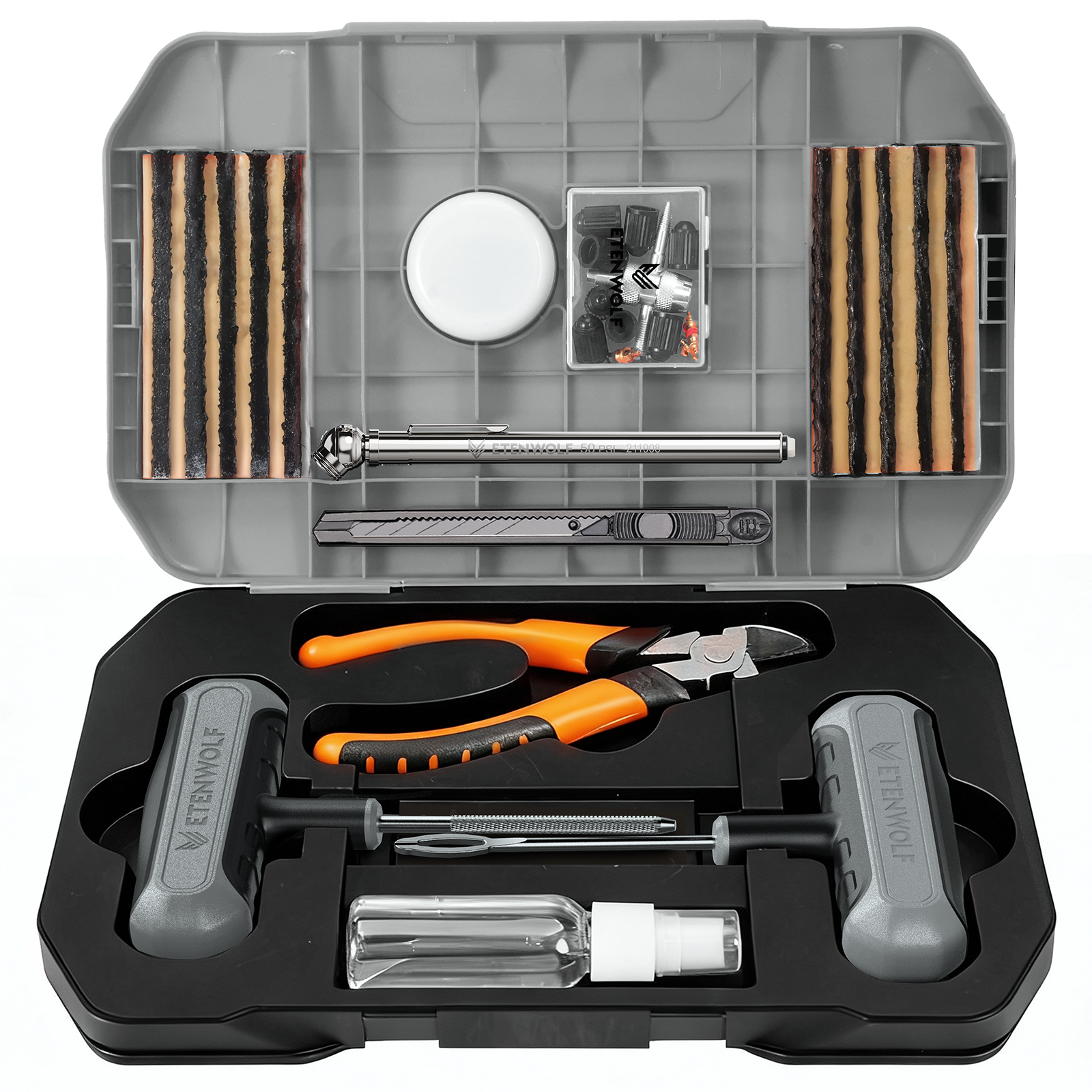 ETENWOLF R1 Flat Tire Repair Kit with Plugs 42 Pcs – Gray