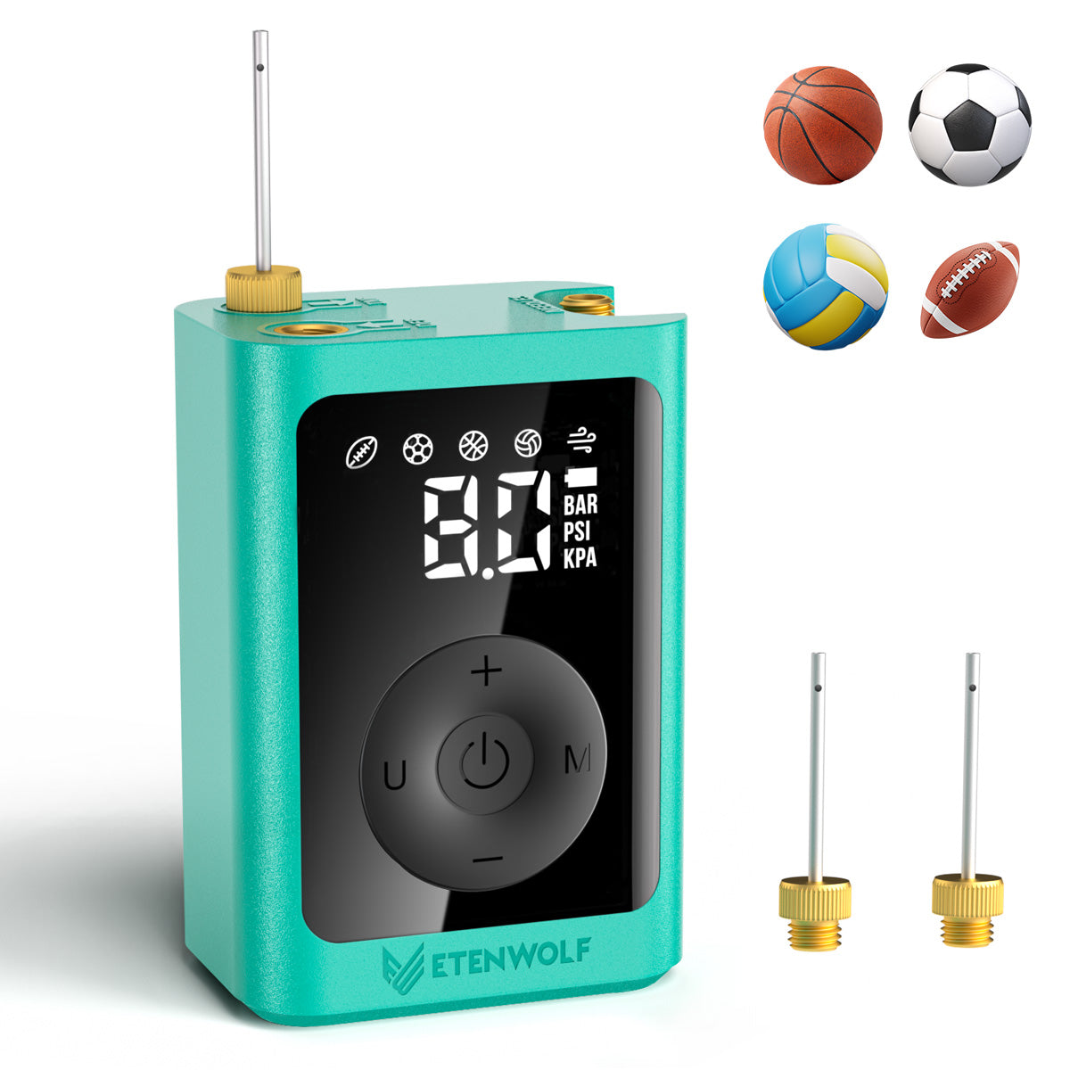 ETENWOLF P300 Electric Ball Pump with Gauge – Cyan
