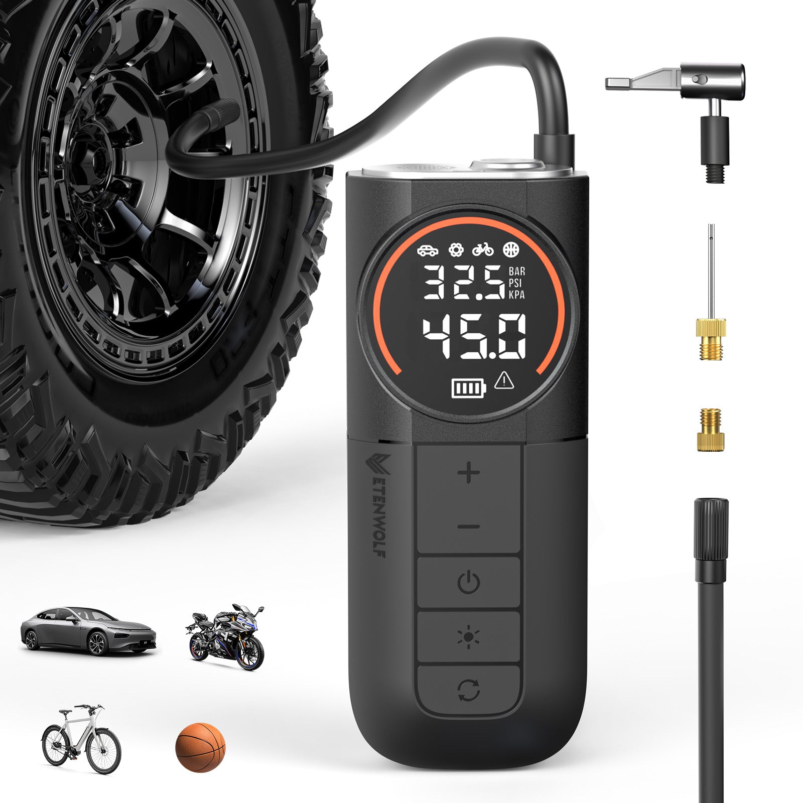 ETENWOLF S1 Portable Tire Inflator Mini Air Compressor – Black