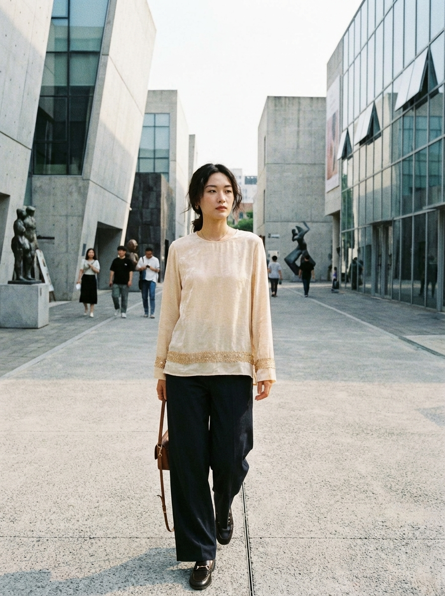 White Beaded Jacquard TENCEL™ Blouse | Modern Chinese Elegant Long Sleeve Top