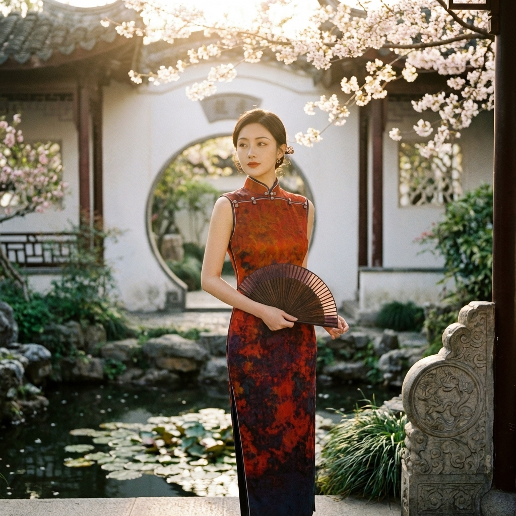 Artistic Red & Purple Ombre Xiangyunsha Qipao | 100% Mulberry Silk Sleeveless Cheongsam – LUXE ORIENTA