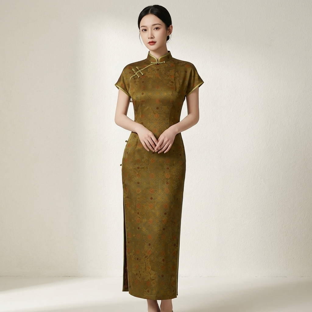 Mulberry Silk Xiangyunsha Qipao | Vintage Jacquard Cheongsam Dress