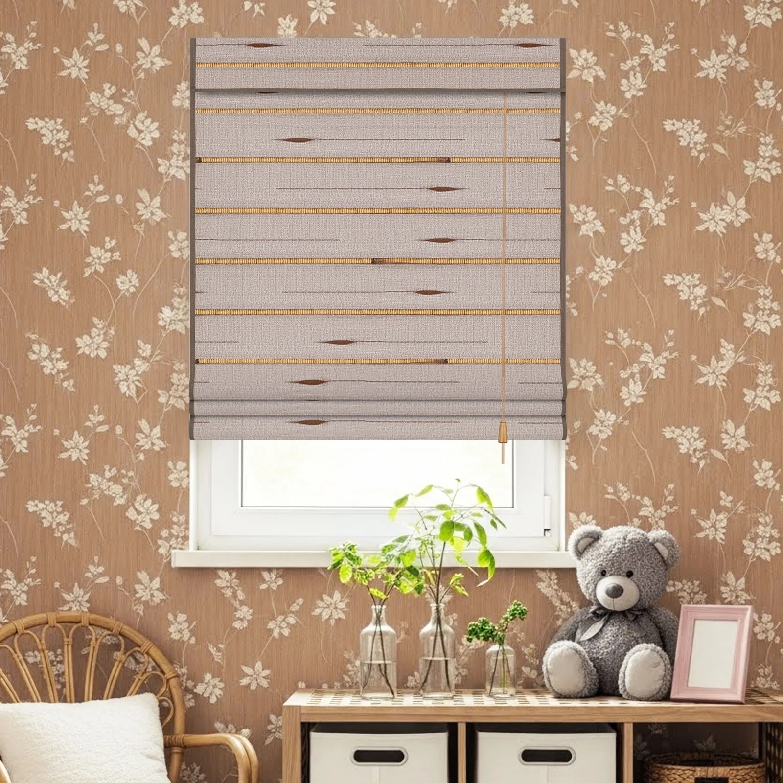 Corded Natural Woven Shade, Lagurus Ovatus