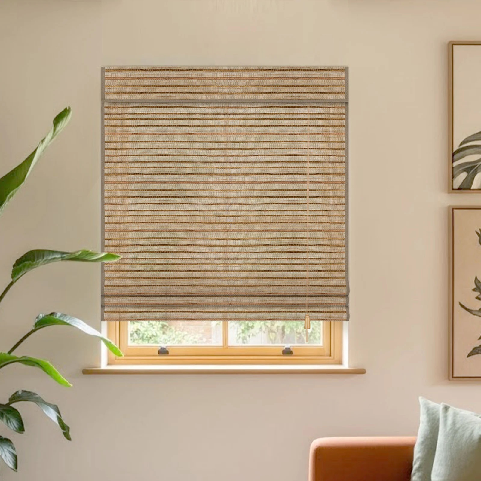 Corded Natural Ramie Jute Woven Shade with Valance