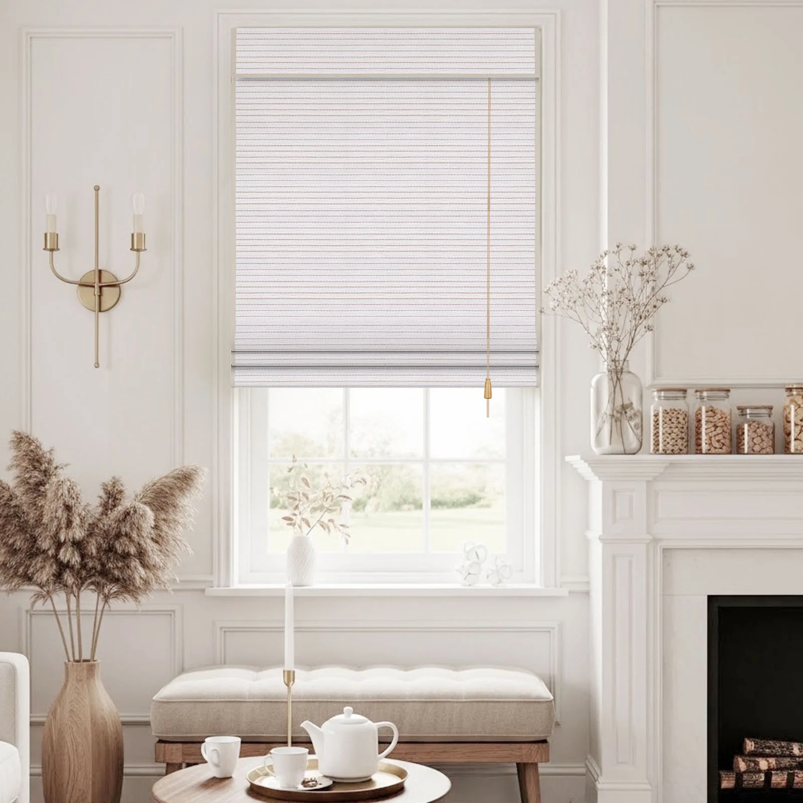 Corded Natural Raffia Paper  Bamboo Woven Shade