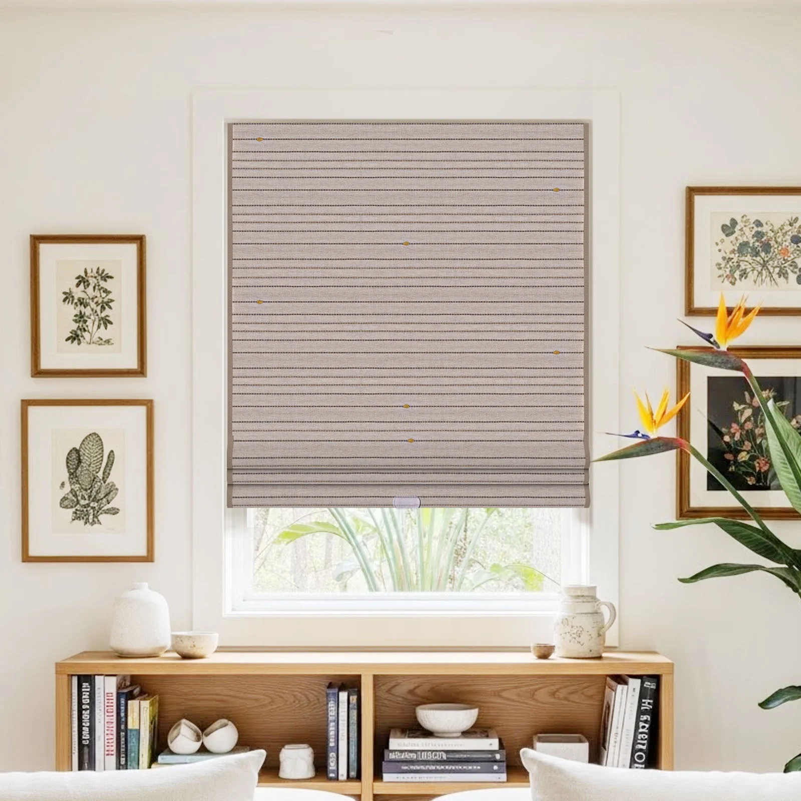 Linen Natural Woven Shade –  S-24 Bamboo Filaments  Chinese Knots