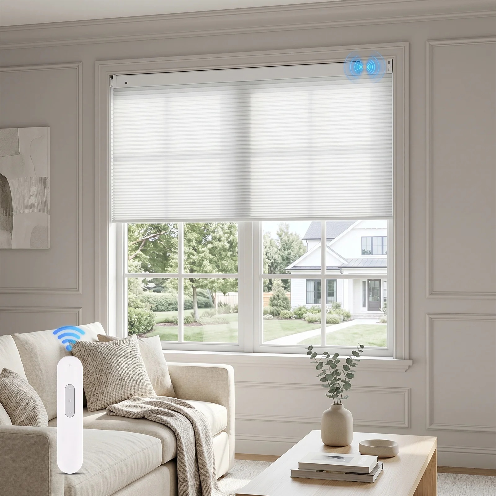 No-Drill Motorized 25mm HSL Light-Filtering Cellular Shades Cordless
