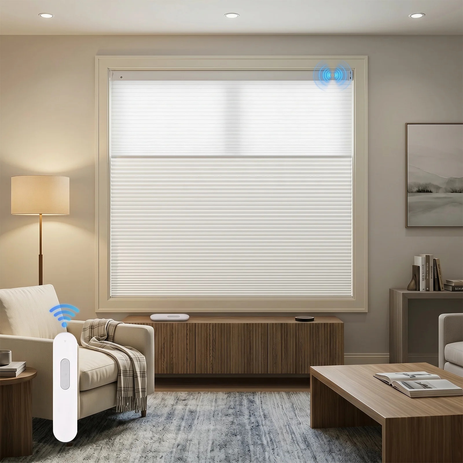 Motorized No-Drill Day Night Blackout HSLB Cellular Shades Cordless