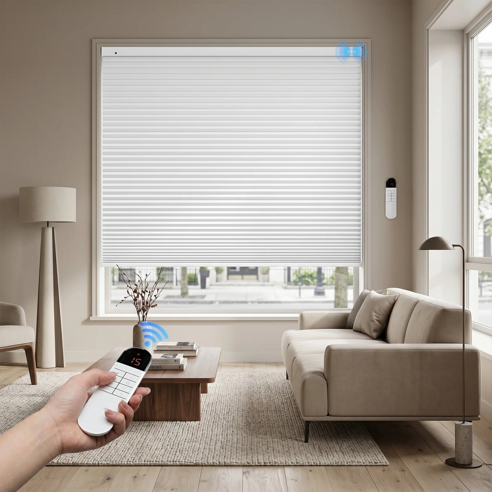 No-Drill Motorized RYLB Blackout Blackout Cellular Shades Cordless