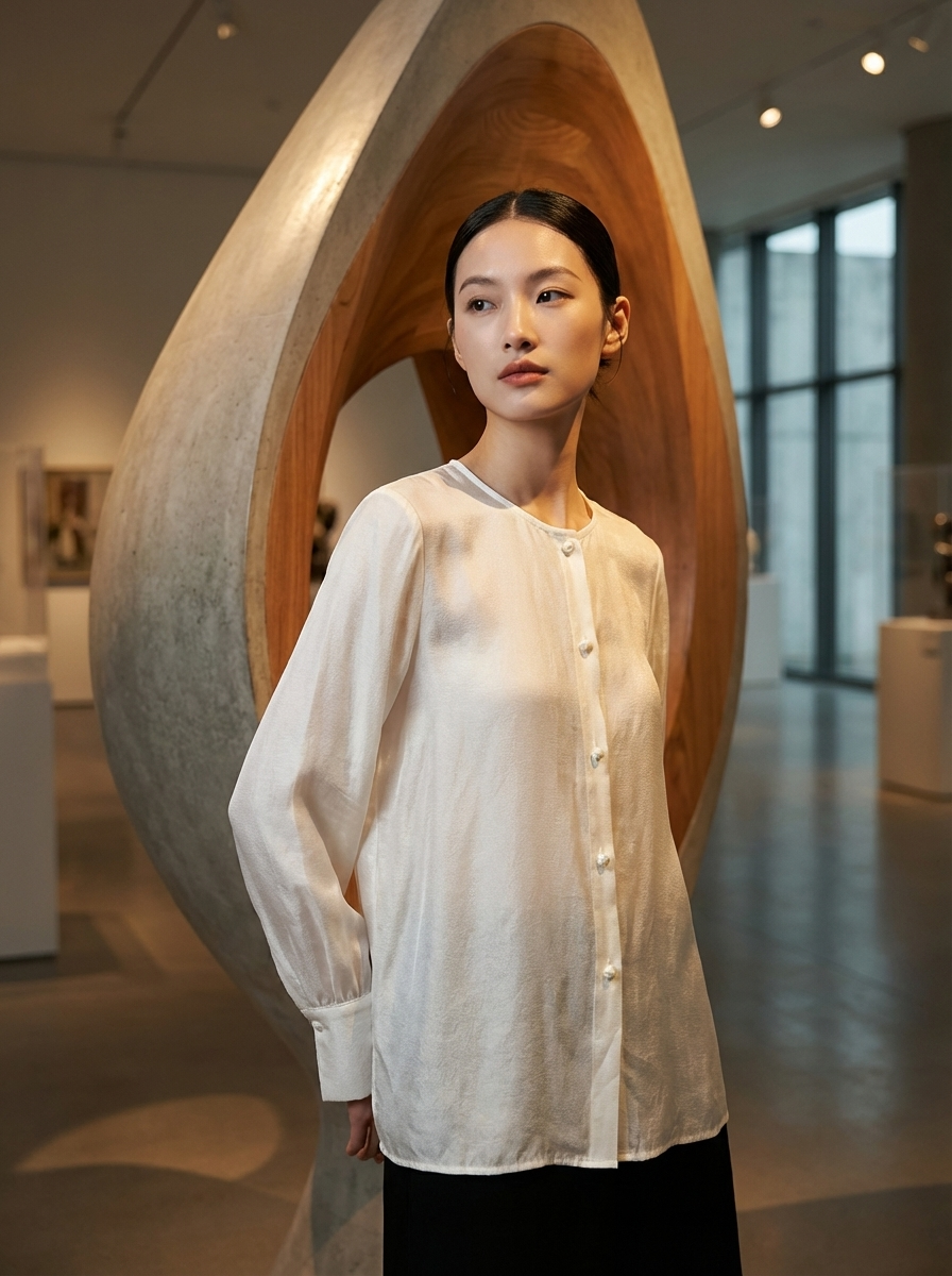 White Lightweight Rayon Blouse | Minimalist Modern Chinese Elegance