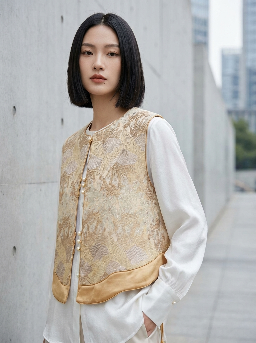 Golden Phoenix Jacquard Vest – Luxury Chinese Embroidered Vest | Modern Chinese Fashion