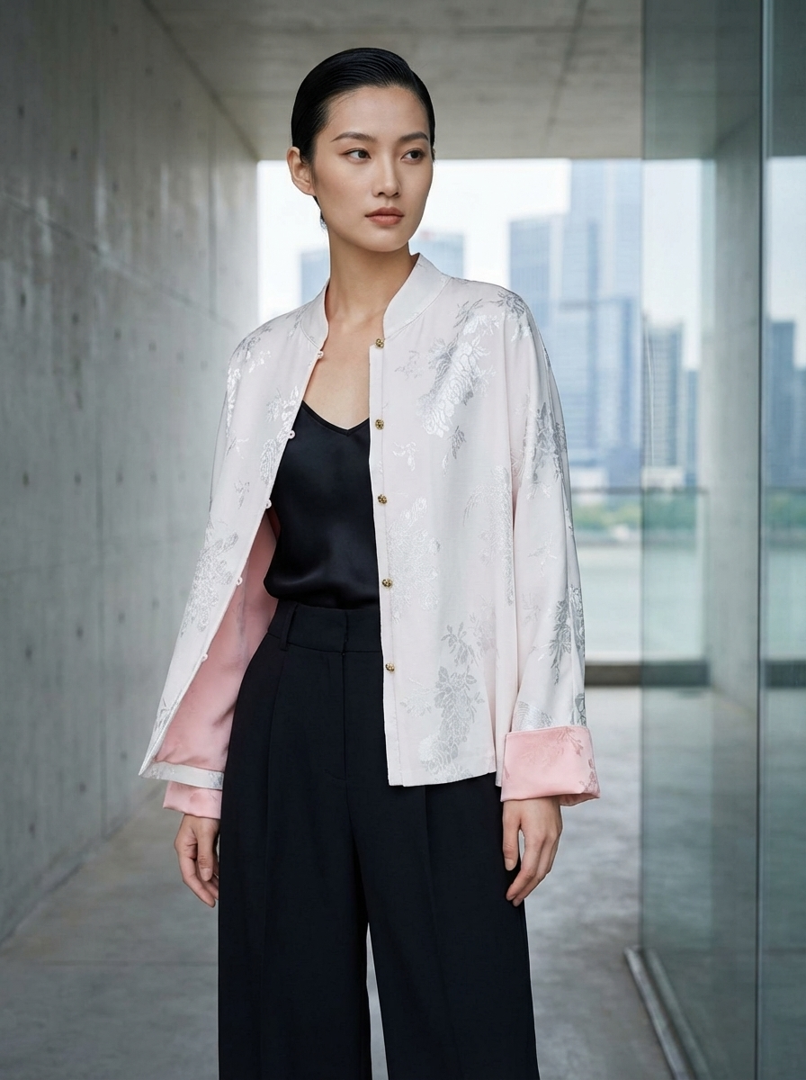 White Phoenix Embroidered Silk Tang Jacket – Reversible Mulberry Silk | LUXE ORIENTA