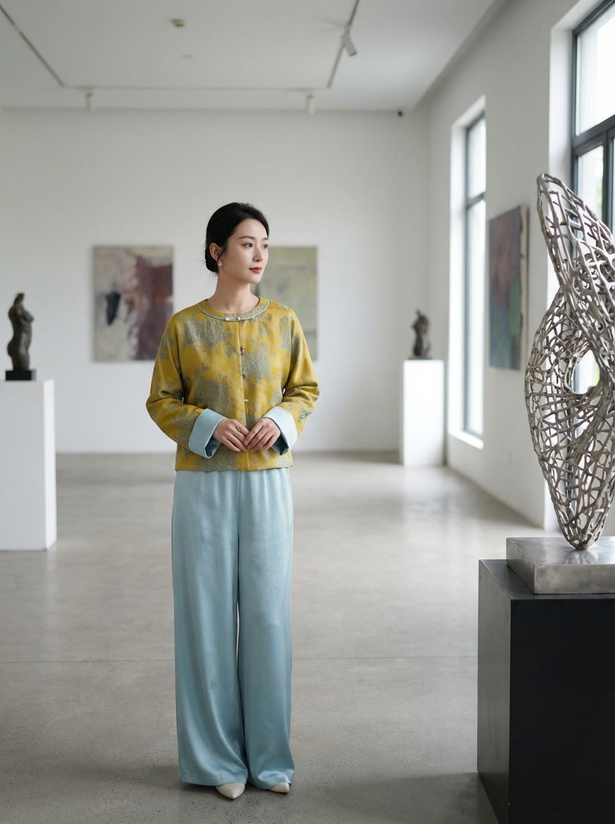 Yellow Peony Jacquard Tang Jacket with Frog Buttons | Modern Chinese Style