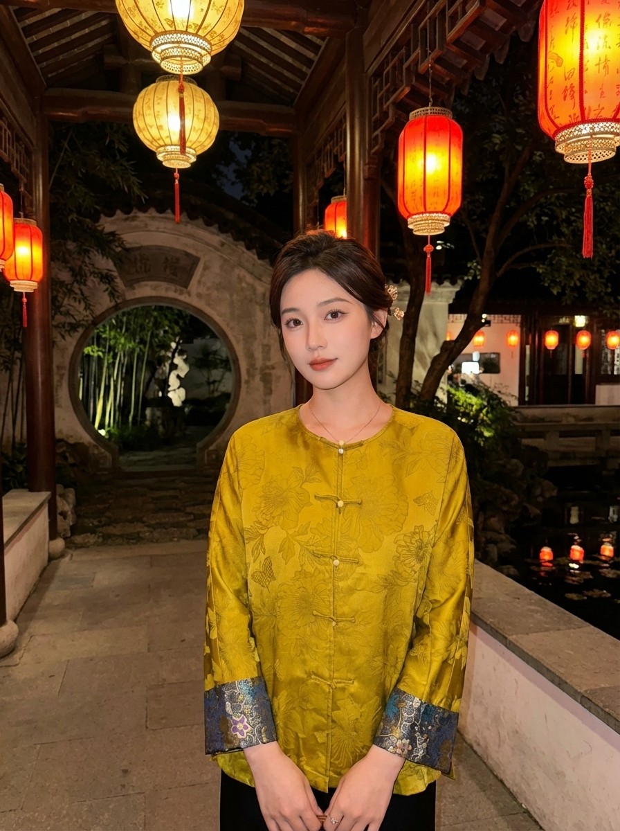 Golden Peony & Butterfly Mulberry Silk Jacquard Blouse Tang Jacket