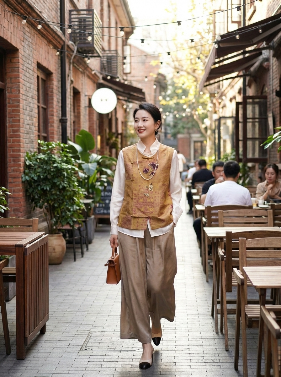 Golden Song Brocade Beaded Silk Vest – Modern Chinese Waistcoat