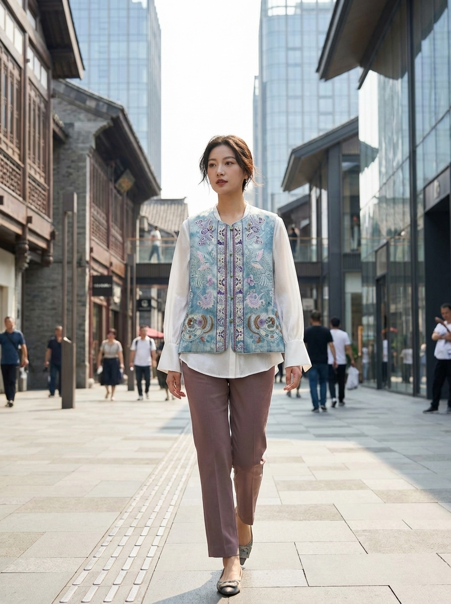 Blue Embroidered Phoenix & Peacock Vest | Modern Chinese Style Jacquard Waistcoat – LUXE ORIENTA
