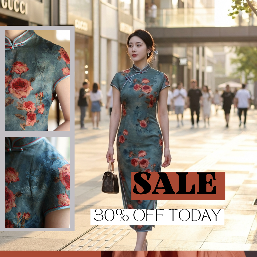 Green Mulberry Silk Satin Jacquard Blouse with Frog Buttons-Luxe Orienta