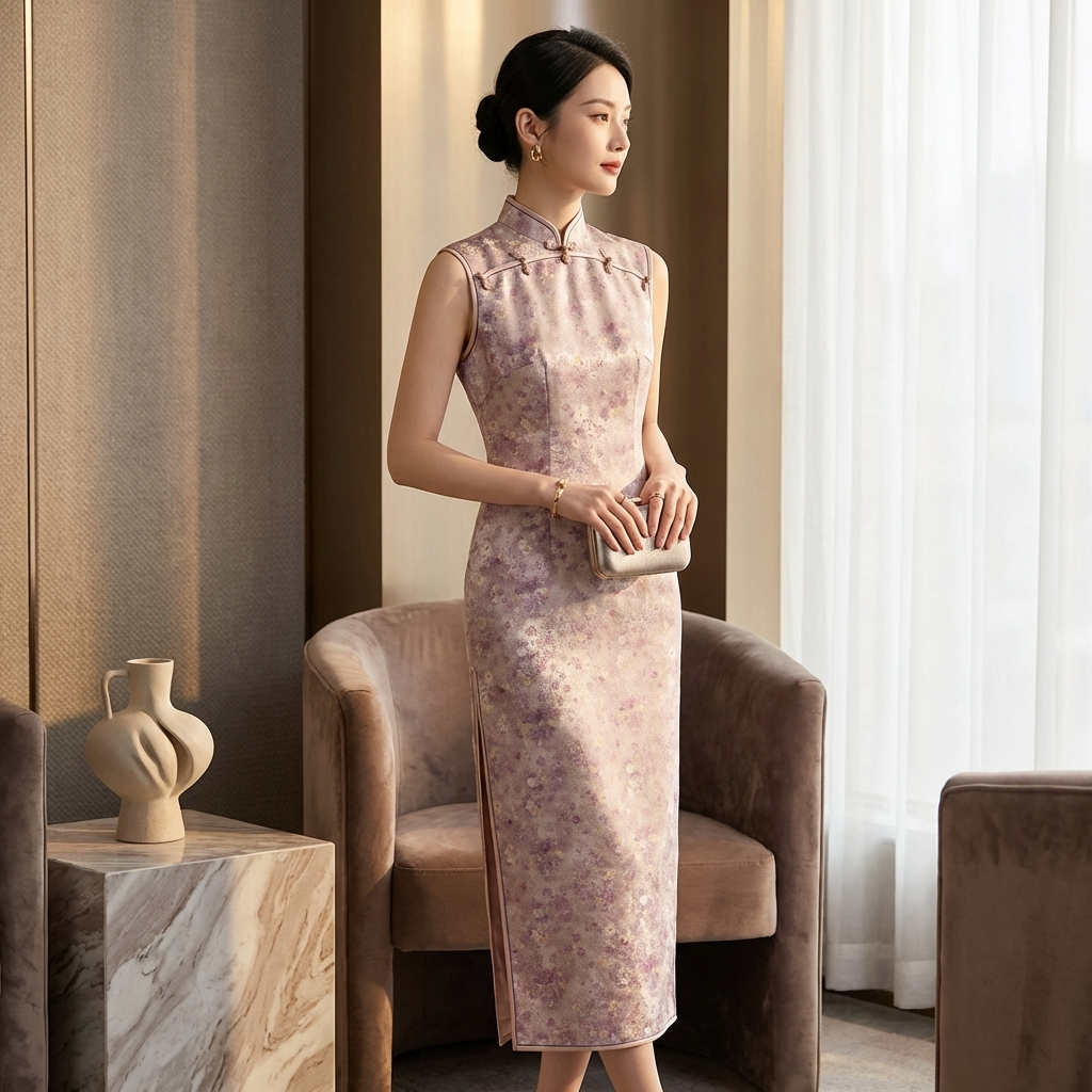 Pink Purple Floral Xiangyunsha Qipao |100% Mulberry Silk Elegant Chinese Cheongsam Dress