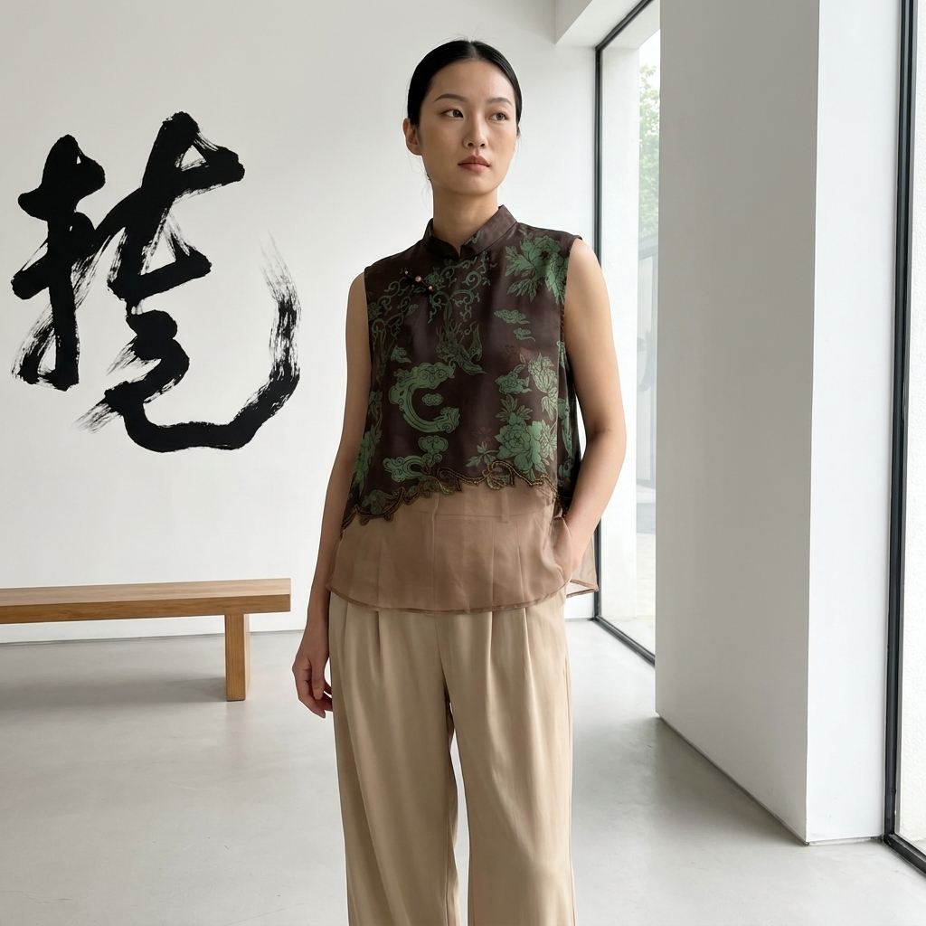 Phoenix And Peony Embroidered Xiangyunsha Silk Top | Modern Chinese Style