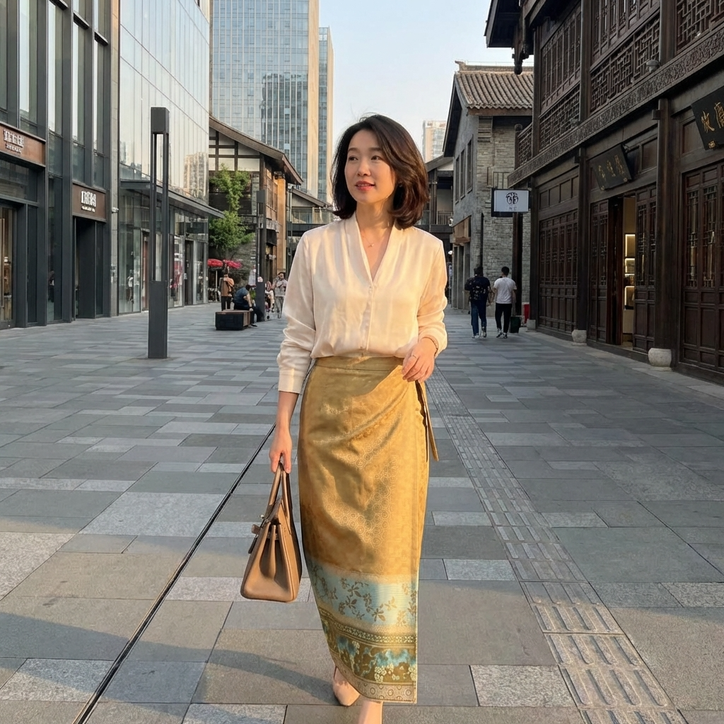 Gold Turtle Shell & Grape Blessing Xiangyunsha Ma Mian Qun Skirt– Modern Chinese Fashion Mulberry Silk Skirt