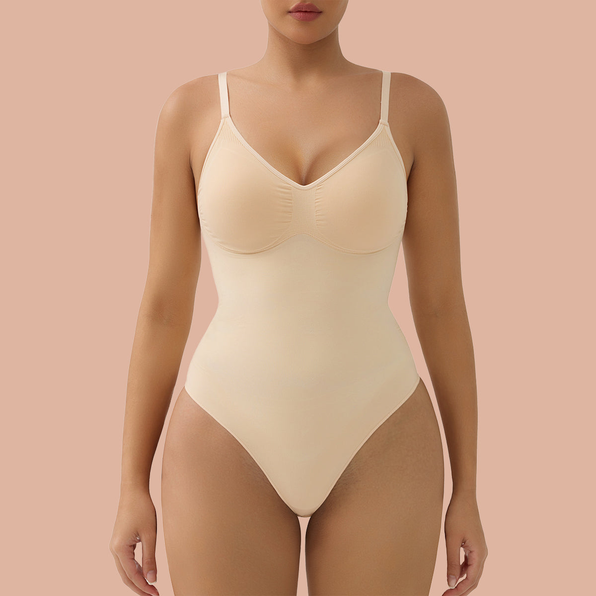 SHAPERX Briefs Tummy Control Bodysuit with Removable Pads – Beige / S/M