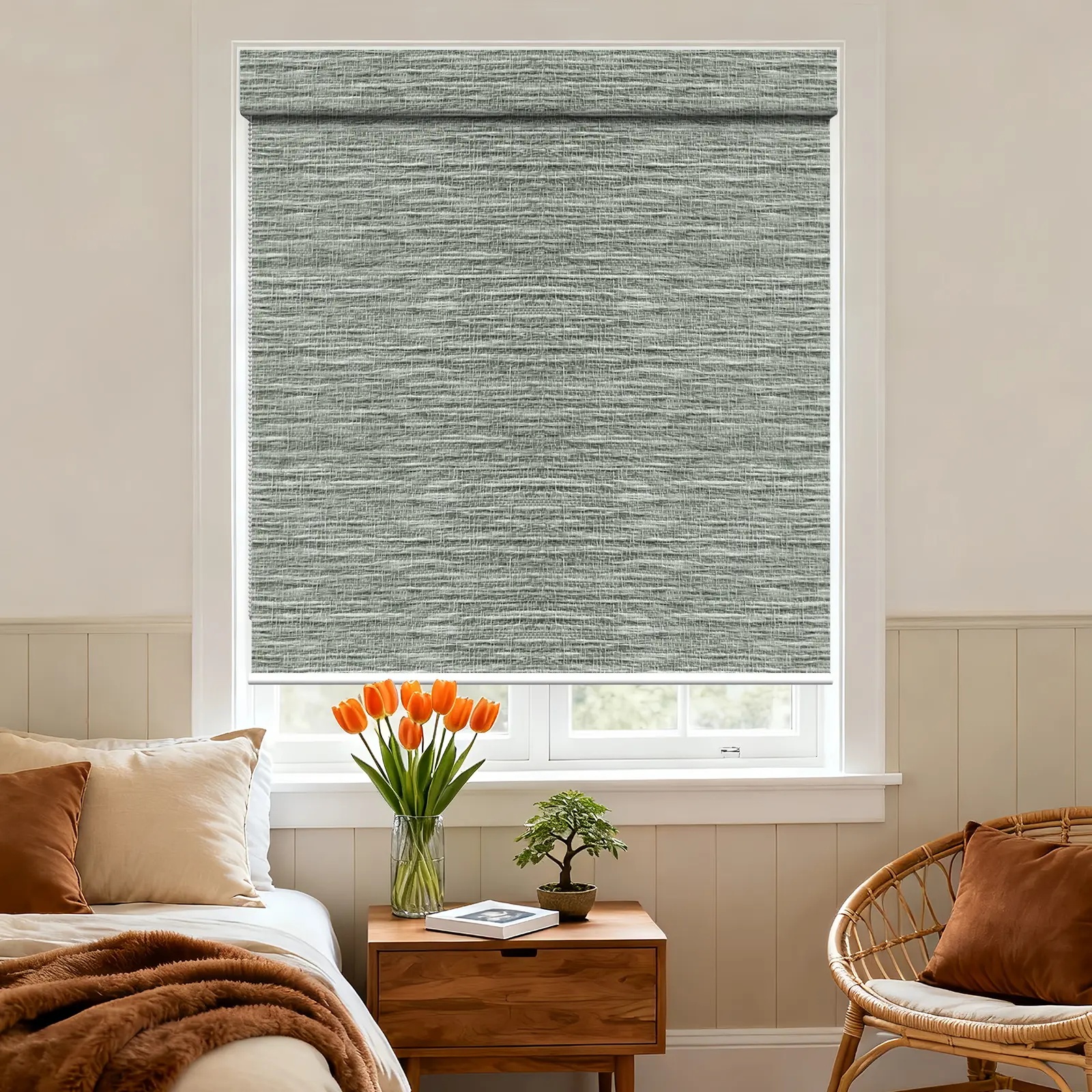 Diffused Light Filtering Square Hood Bead Chain Roller Shade (A133)
