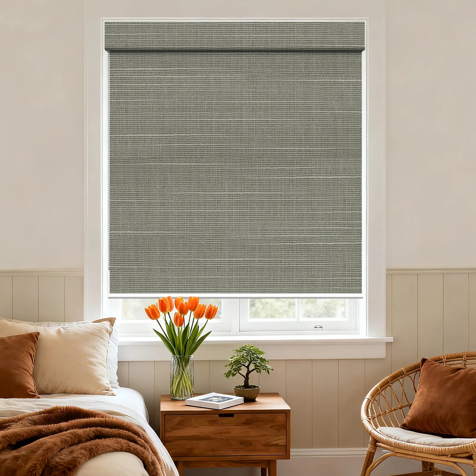 Semi-Shade Light Filtering Square Hood Bead Chain Roller Shade (A135)