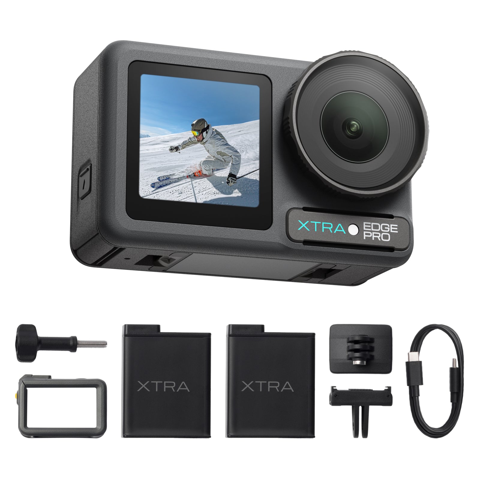 Xtra Edge Pro Dual Battery Bundle – 1/1.3″ Sensor, 65ft Waterproof, 216-Min Battery, 4K/120fps Night Video, Smart Tracking, 32x Slow Motion for Outdoor Sports Vlogging Camera